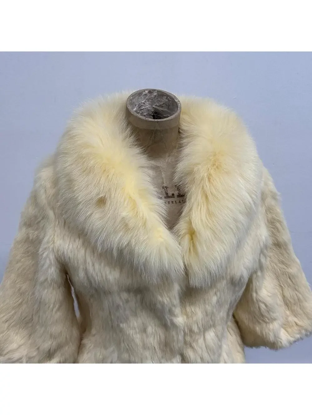 Vintage Y2K Cream White Rabbit & Fox Fur Jacket Coat - Picture 2 of 8